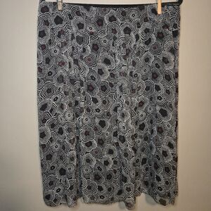 Vintage Anne Klein Women's 100% Silk Skirt Size 14 Black White Red Print Lined